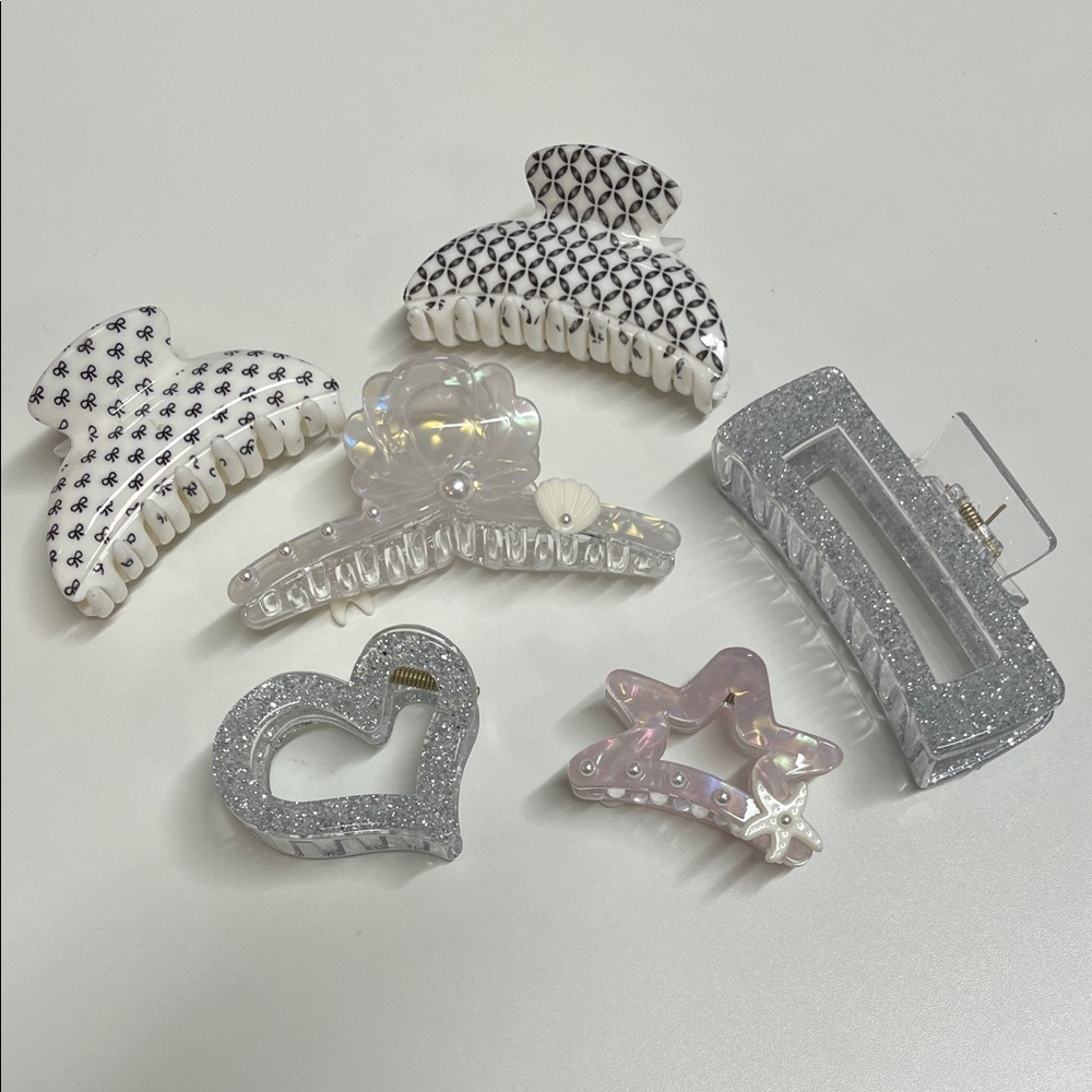 Stylish Hair Clip Set - White and Silver